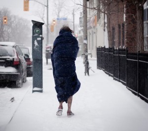 Homeless woman in snow